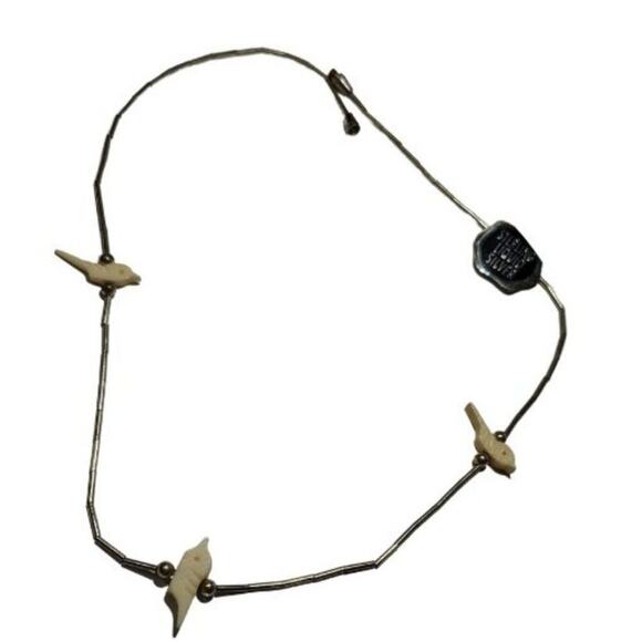 1970s Carved Bird Shell Beads Liquid Silver Single Strand Boho Necklace 16 Inch - Picture 4 of 8